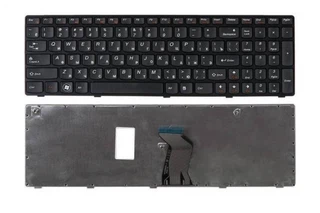Клавиатура для ноутбука Lenovo G570 Series. Черная, с серой рамкой. Русифицированная.
