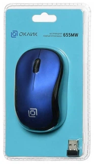 Купить Мышь Oklick 655MW (черный/синий оптическая (1000dpi) беспроводная USB