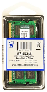 Купить Память оперативная для ноутбука DDR3L 8Gb Kingston KVR16LS11/8 1600 (PC 12800) SODIMM 204 pin, 1x8 Гб, 1.35 В, CL 11