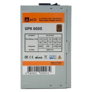 Купить GPK650S (GPK-650S) 650W, 80+ Bronze, 120mm FAN, 20+4 PIN,CPU(4+4)PIN*1, PCI-E(6+2)P*2, HDD*3, FDD*1, SATA*6, RTL {6} (550274)