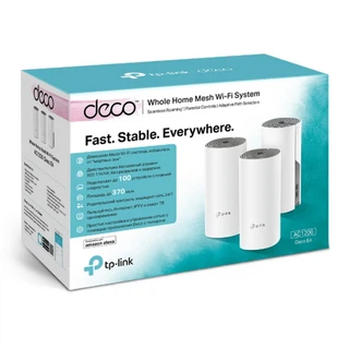 Купить Deco E4(3-pack) AC1200 Домашняя Mesh Wi-Fi система, чипсет Qualcomm, 867 Мбит/с на 5 ГГц + 300 Мбит/с на 2,4 ГГц, поддержка стандартов 802.11ac/a/b/g/n, 2 10/100 Мбит/с порта Ethernet, 2 встроенные антенны, MU-MIMO, Beamforming, RTL {4} (086794)