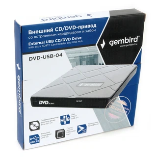 Купить Внешний DVD-привод Gembird DVD-USB-04 USB 3.0 со встроенным кардридером и хабом пластик, черный (271668)